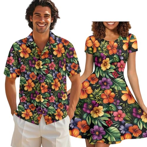 Image of AFPANQZ Couple Matching Outfit Casual Men's Button Down Shirt or Short Sleeve Summer Sundresses Dresses for Women 2026
