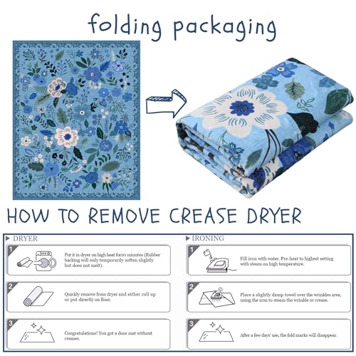Door Mat Indoor Entrance 2x3 Rug Machine Washable Boho Floral Small Area Rug Non-Slip Low Pile Throw Rugs for Entryway, Kitchen, Front Door Indoor Entrance, Entry, Kids Room (Blue)