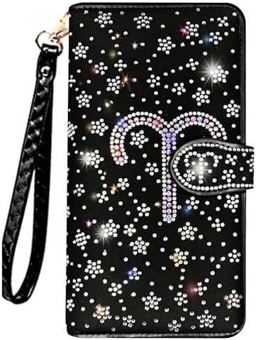 Bling Rhinestone Star Aries Wallets- Glitter Sparkly Wristlet Clutch Purse Credit Card ID Holder Large Capacity for Women Men Aries