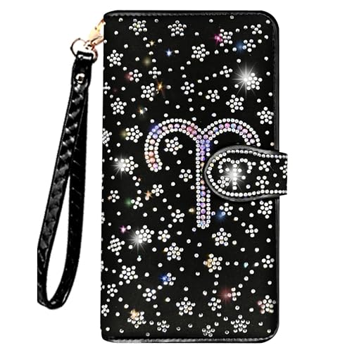 LIFUTOPIA Bling Rhinestone Star Aries Wallets- Glitter Sparkly Wristlet Clutch Purse Credit Card ID Holder Large Capacity for Women Men Aries