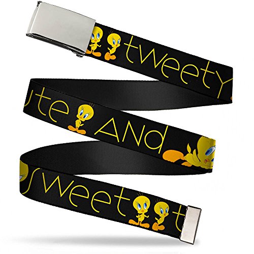 Buckle-Down Big Web Belt Tweety, Tweety Bird Poses Cute and Sweet Black/Yellow