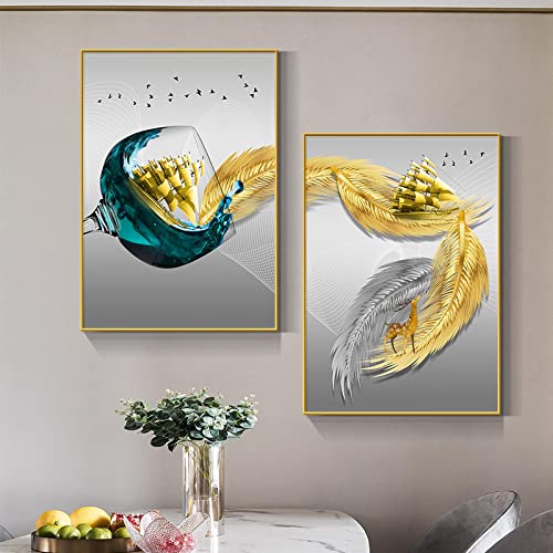 Peinture voilier doré abstrait pour habiller un mur vide de salle à manger