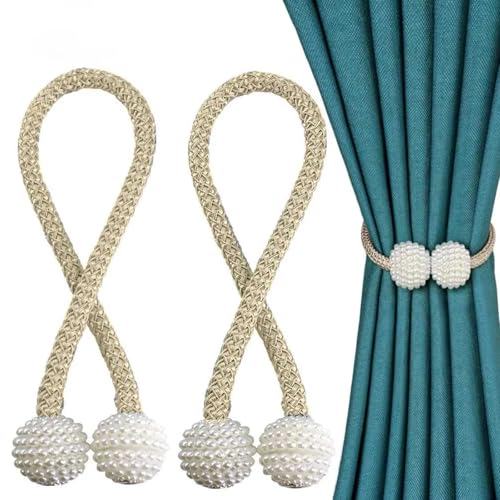 Image of TIED RIBBONS Set of 2 Handmade Magnetic Curtain Tiebacks Magnetic (Rose Gold, 20.5 Inch) - Curtain Tie Backs Rope Holdbacks Curtain Holders for Window Sheer Drapes Indoor Outdoor