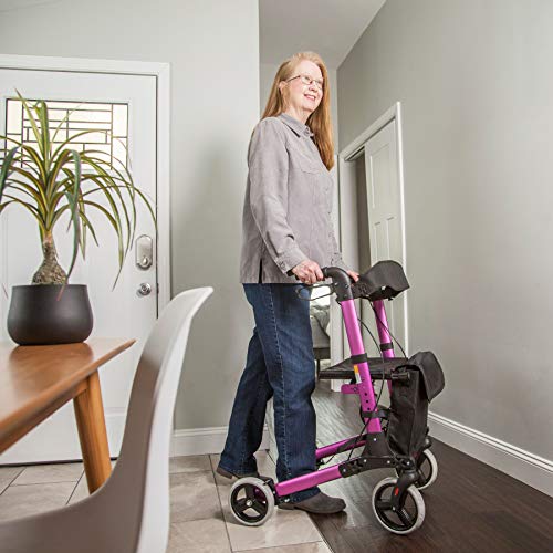 image for HealthSmart Walker Rollator with Seat and Backrest, FSA HSA Eligible, 