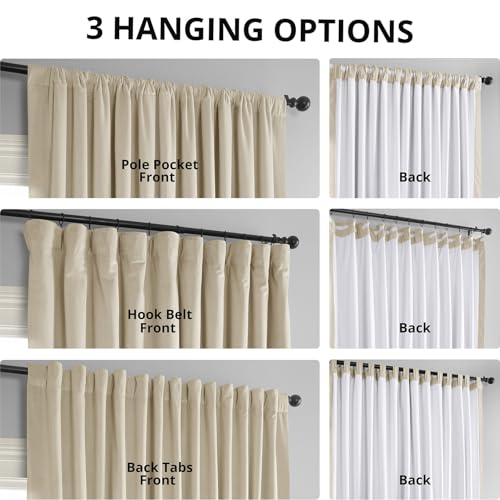 HPD Half Price Drapes Signature Velvet Thermal Blackout Curtains for Living Room 108 Inch Long (1 Panel) Rod Pocket Insulated Blackout Curtains for Bedroom Window Curtains, 100W x 108L, Ivory