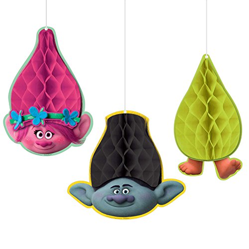 Amscan Trolls The Movie Honeycomb Balls 3 Count Birthday Party Supplies