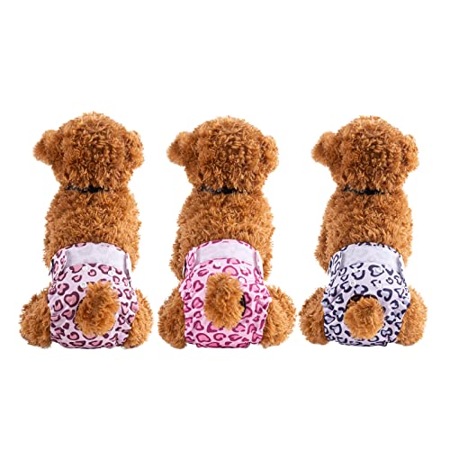 CuteBone 3 Stück Leopard Wiederverwendbare Hundewindeln, Hochsaugfähige Premium-Windeln für Hündchen, Umweltfreundliche Damenbinden Höschen für weibliche Haustiere D54M-DE