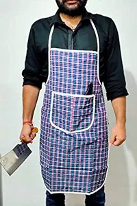 Shubh Kitchen Waterproof Cotton Kitchen Apron with Front Pocket (Blue Pattern) Set of 1