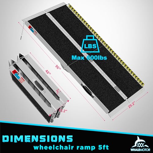 Image of WHALEMOTOR Portable Wheelchair Ramp 8FT, Anti-Slip Aluminum Folding Portable Ramp, Wheelchair Ramps for Home, Weight Capacity Up to 800 LBS, with Transition Plates Above and Below, Loading Dock Plates