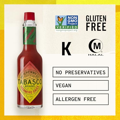 Image of TABASCO Brand Habanero Sauce, Spicy & Fruity Habanero Hot Sauce, Glass Bottle, Jamaican-Style, Packed with Heat, Great for Wing Sauce, Shrimp Kabobs, & More, 2 Fl Oz (Pack of 1)