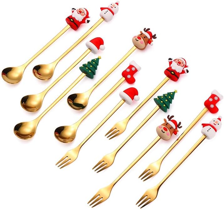 Silverware Flatware Cutlery Set, 12/48/72 Pieces Creative Christmas Stainless Steel Spoons Christmas Tableware Fruit Forks And Spoons(6Set)