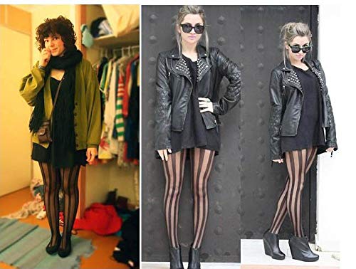 Women's Vintage Sexy Sheer Wide Vertical Stripe Pantyhose Tights Retro Classic Hosiery (Black)3
