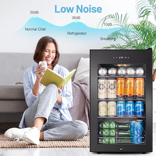 Image of Beverage Refrigerator Mini Fridge 120-Can 17 inch Glass Adjustable Shelf Office