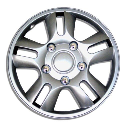 Tuningpros WC1P-15-1006-S - Pack of 1 Hubcap (1 Piece) - 15-Inches Style Snap-On (Pop-On) Type Metallic Silver Wheel Covers Hub-caps