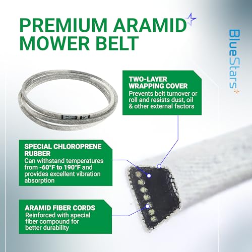 Image of BlueStars 125907X 532125907 193214 Deck Belt | Aramid Cord | 1 /2 x 90 | DeckBelt for 38 inch Deck Craftsman Husqvarna AYP Dixon Jonsered Poulan Mowers Replaces 105732X 120302X 21546076 M79204 532193214