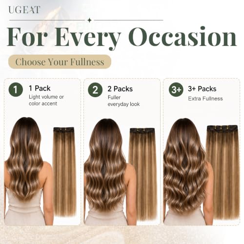 Image of Ugeat Sew in Hair Extensions Real Human Hair, Hair Extensions Weft Real Human Hair 20 Inch 100g, Sew in Extensions Dark Brown Balayage Medium Brown, Softness