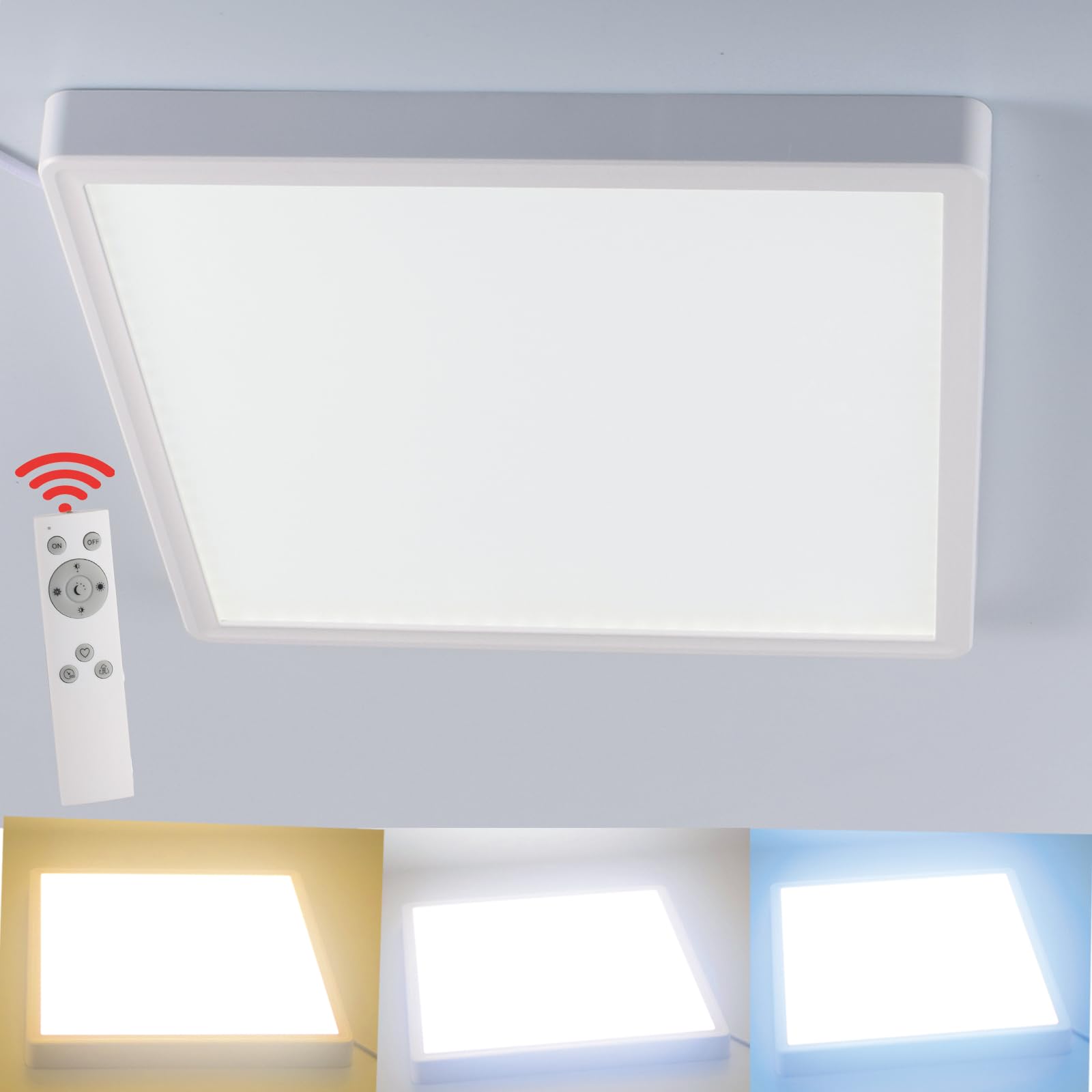 EtrogoLED Ceiling Lights 24W 2400lm Dimmable 27000K/40000K/6000K with Remote Controller Waterproof Super Bright for Bedroom, Kitchen Room,Living Room,Bath Room etc(1 Piece-Square)