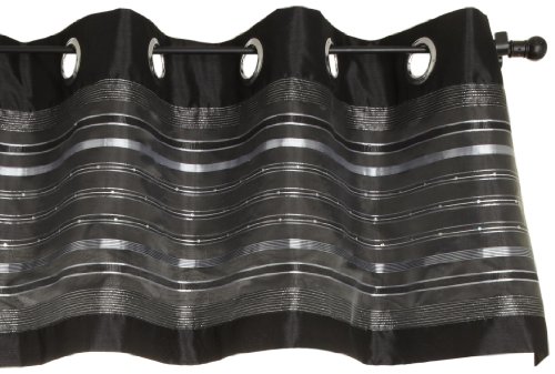 Stylemaster Fiesta Faux Silk Grommet Valance with Sequin Organza Onyx, 56-Inch by 18-Inch