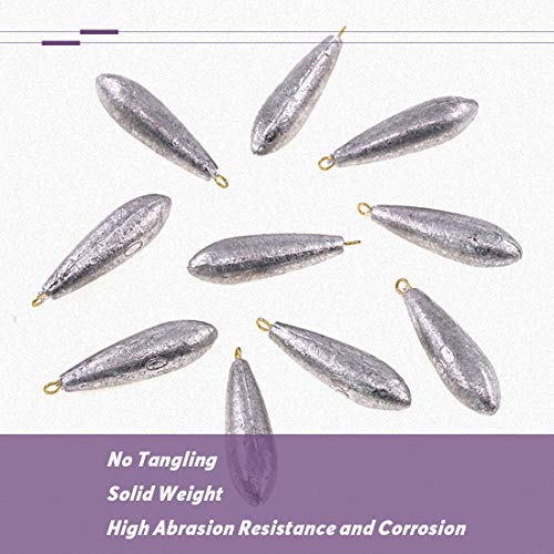 image for Swpeet 10Pcs 50g Fishing Sinkers Raindrop Shape Bullet Weights Sinkers