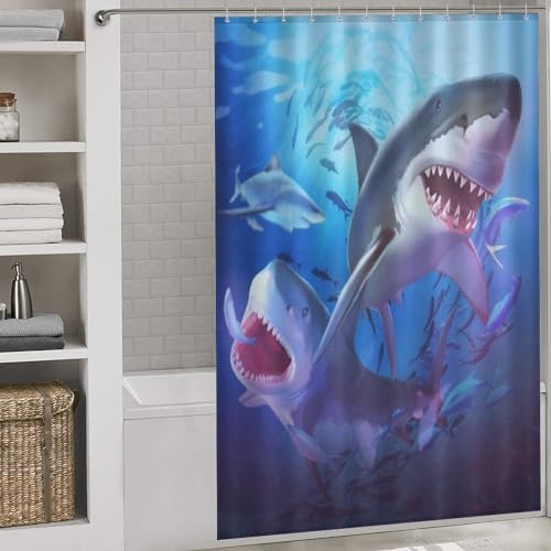 Rideau de douche requin imprimé haute définition en polyester étanche 152x183cm - 2
