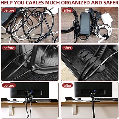 146Pcs Cable Management Kit,10 Cord Organizer Cable Holder 4 Cable Management Sleeve 20 Cable Management Clips 10 Hook and Loop Cable Ties 100 Nylon Cable Ties Black 2 Cable Straps