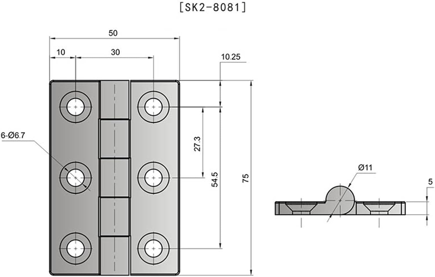 SK2-8081 180 Degrees Stainless Steel and Machinery Heavy Duty Door Butt Hinges 1Pcs