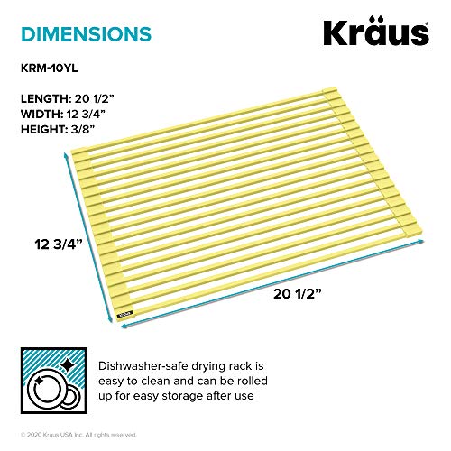 Image of Kraus Multipurpose Over-Sink Roll-Up Dish Drying Rack, Colander and Trivet in Yellow, KRM-10YL