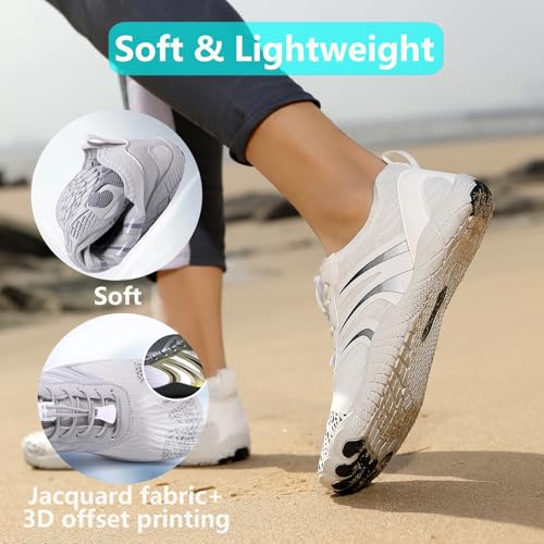 Image of Beach Water Shoes for Women Men Quick Dry Non-Slip Wide Toe Hike Barefoot Footwear for Beach Pool Aqua Swim Surf Walk