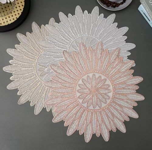 Image of HomeCloud PVC Material Round Shape Table Mat, Dining Table Mat,Table Placemats, Round Mats,Best for Bed-Side Table /Center Table, Dining Table /Shelves (Sun Rosegold, Set of 4)