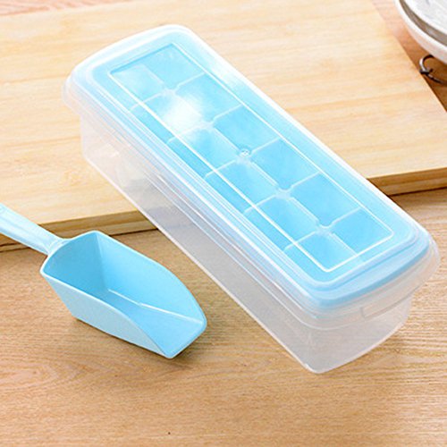 Verthome Ice Cube Tray With Removable Cover & Ice Scoop, Ice Cube Mold Box (Blue - 12 Cubes) #TOP1