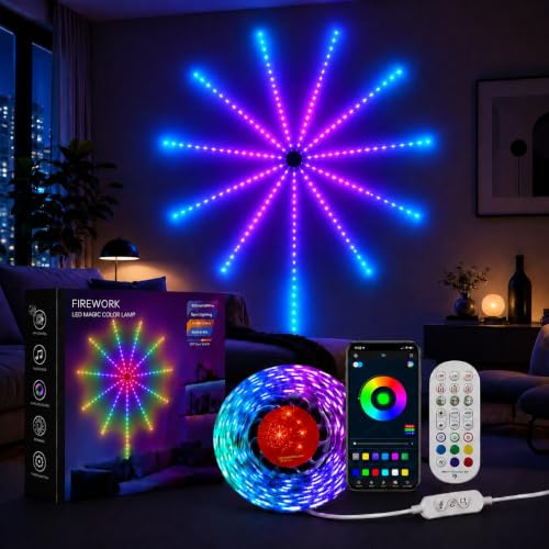 Image of MORIACC Smart Firework LED Lights, USB Powered Room Decor with Realistic Blooming Visuals, Color Changing, App & Remote Control, Music Sync Strip Light for Party & Christmas(19.6inches)