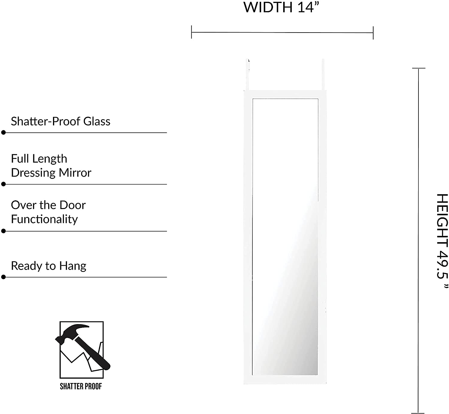 Mirrorize Full Length Over the Door Mirror, Long Door Hanging Mirror