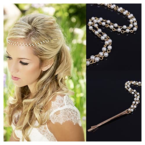 Inilbran Chaine De Tête Boho En Couches Chaine De Cheveux Or Perle Épingle À Cheveux Fait Main Épingle À Cheveux Perle Chaine De Cheveux Vintage Serre-tête Bandeau Bal Costume Festival Accessoires De