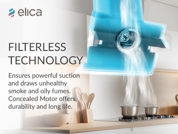 Image of Elica 75cm 1500 m3 /hr Filterless Autoclean Angular Kitchen Chimney with 15 Years Motor & 5 Years Comprehensive Warranty | EFL 3V 751 HAC LTW MS NERO | Black | Touch + Motion Sensor Control | Slant