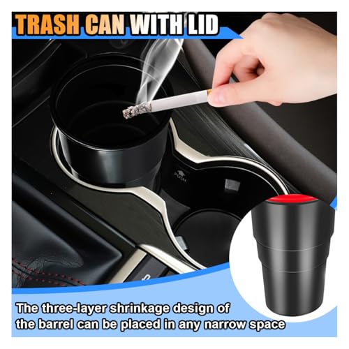 Image of KITUREK Mini Car Trash Can with Lid, Leakproof Car Garbage Can Bin, Automotive Cup Holder Rubbish Bin for Front Back Seat Storage (Red /1PC)