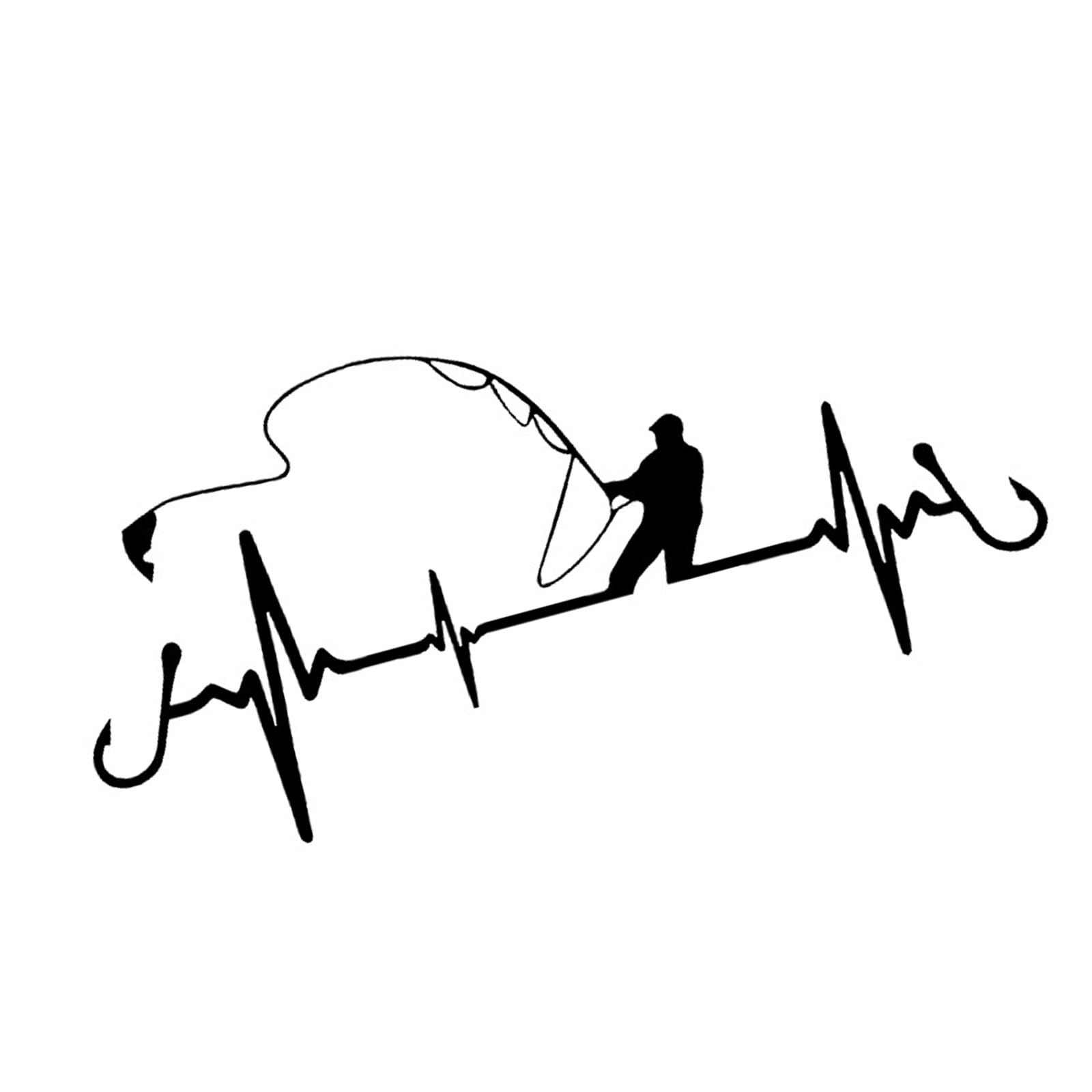 Murye Black Easy Applying Fishing Heartbeat Print Vinyls Decal Waterproof For Scooter Front Fairing And Automobile Window Car Stickers And Decals