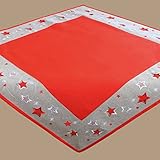  Raebel Tischdecke rot 85 x 85 cm hellgrau Silber Stickerei Sterne Weihnachtsdecke Weihnachten Mitteldecke Tischdekoration weihnachtlich
