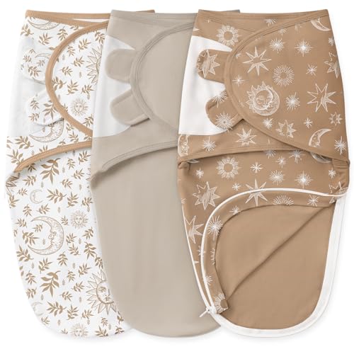 Image of Unnivoll Baby Swaddles for Newborns with Zipper, 100% Cotton Newborn Swaddle Sack, 3 Pack Baby Swaddles 3-6 Months Swaddle Sleep Sack for Newborn Baby Boy Girl Brown Sun