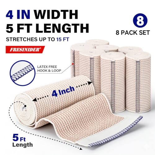 Image of FRESINIDER Premium Elastic Bandage Wrap 4 Inch, 8 Pack, Hook and Loop