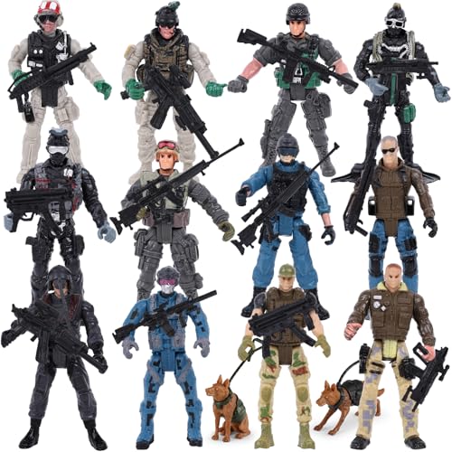 3 otters 12PCS Army Men Toy Soldiers Action Figures, with Military Weapons Accessories Army Dogs, Stocking Stuffers for Kids, Birthday Gifts