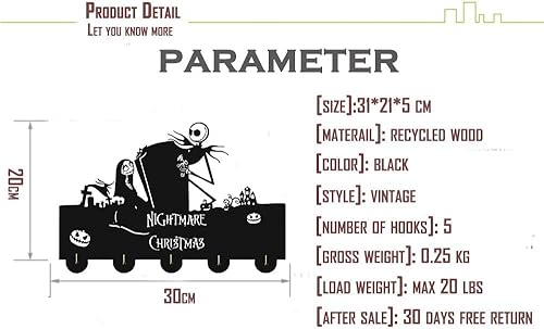 Miniatura 2 de Nightmare - Llavero navideño para decoración de pared, ganchos para llaves de Jack y Sally, organizador de llaves de madera negra para cocina,