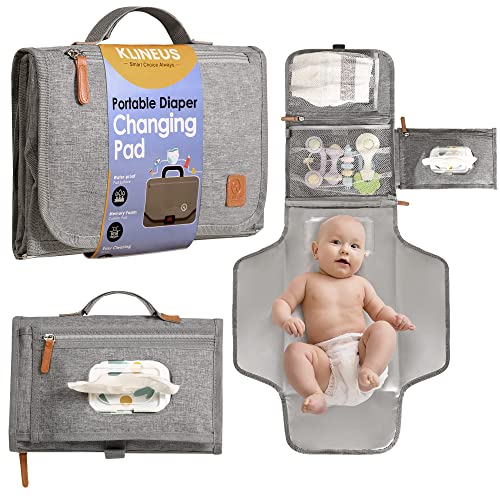 Image of Klineus 25"x21" Baby Portable Changing Pads with Shoulder Strap, Detachable, Waterproof, Lightweight, Grey