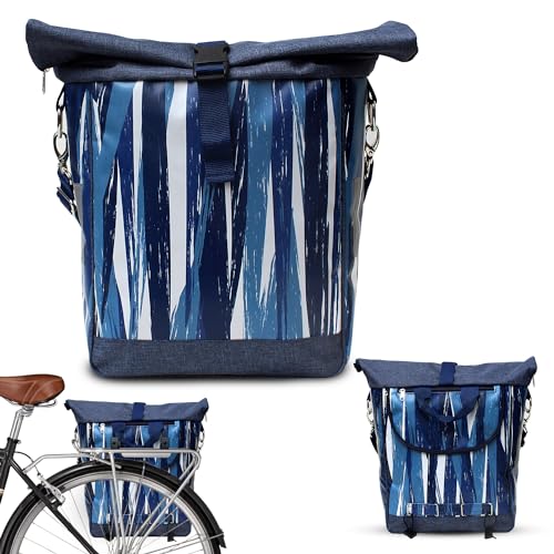 IKURI Fahrradtasche für Gepäckträger Satteltasche Einzeltasche Packtasche, abnehmbar, mit Tragegurt zum Umhängen, aus Plane, Unisex, Wasserdicht - Modell Indigo