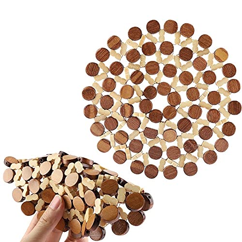 Image of 2 Pcs Set Round Wood Trivet Mat, Kitchen Hot Pad Rest Heat Resistant for Dishes, Plates, Pots, Pans, Skillet (Brown)