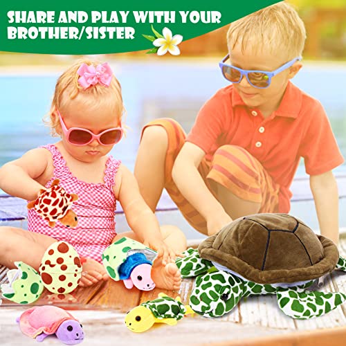 Aoriher 6 Pieces Sea Turtle Stuffed Animal with Babies 12\" Mommy Stuffed Sea Turtle with 3 Little Plush 2 Plush Eggs Soft Pillow Tortoise Hugging Gifts for Kids Birthday Christmas Baby Shower(Modern)