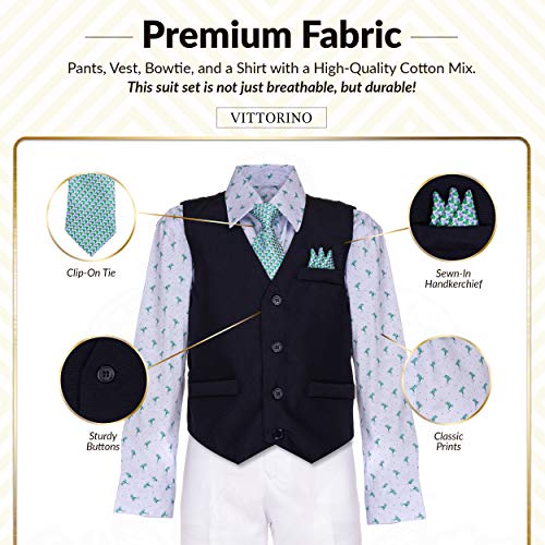 Image of Vittorino Boys 4 Piece Suit Set with Vest, Dress Shirt, Bow Tie, Pants & Pocket Square | Big & Little Kids Formal Apparel