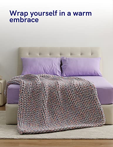 YnM Weighted Blanket, Handmade Chunky Knitted Design, Soft and Cozy, Temperature Regulating and Breathable, Machine Washable Throw for Sleep or Home Decor (Red Blue Fancy Yarn, 50x60 Inch, 10lbs)