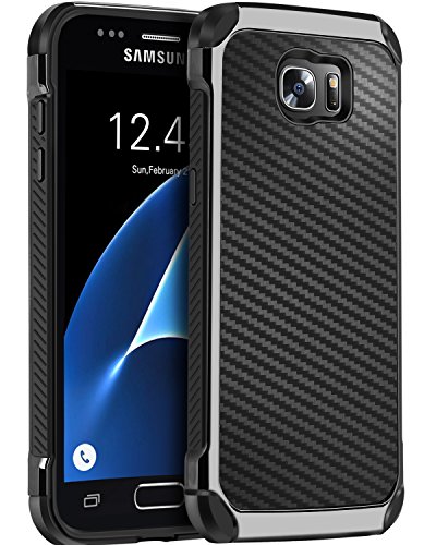 BENTOBEN Galaxy S7 Case, 2 in 1 Slim Hybrid Heavy Duty Hard PC and TPU Laminated with Carbon Fiber Texture Chrome Anti-Scratch Shockproof Protective Case for Samsung Galaxy S7 (G930), Black