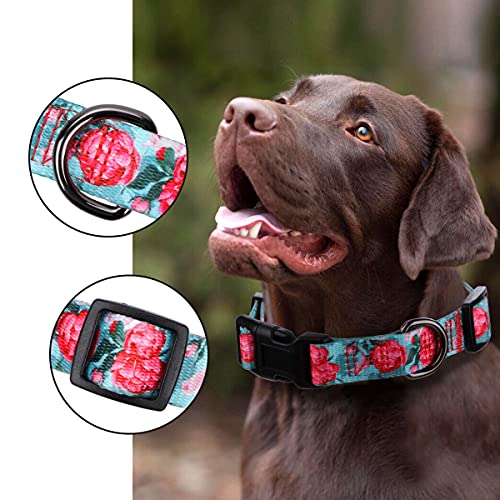 Rhea Rose Girl Dog Collars Summer Floral Rose Print, Female Flower Collar, Turquoise, Large, A7_Turquoise Rose - Image 3