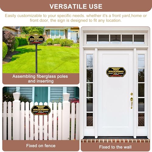 Image of Absolutely No Soliciting Sign for House, 10 x 5 Inch Yard Sign with Stake | Aluminum No Soliciting Yard Sign with Adjustable Stake, UV Printed Weatherproof Outdoor Sign for Home and Property